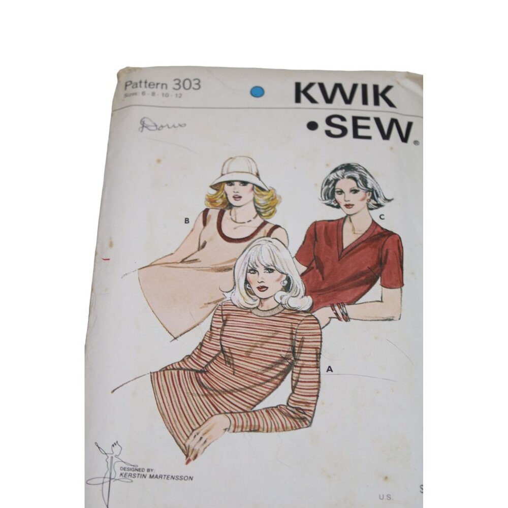 Kwik Sew Pattern 303 Vintage 1970s UNCUT Tops Tee Size 6 8 10 12 92313